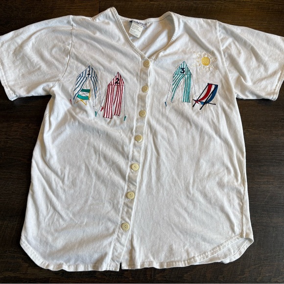 Vintage Embroidered Bathing Suit Cover Up White Stag Beach Size Small 80s 90s - Picture 1 of 8